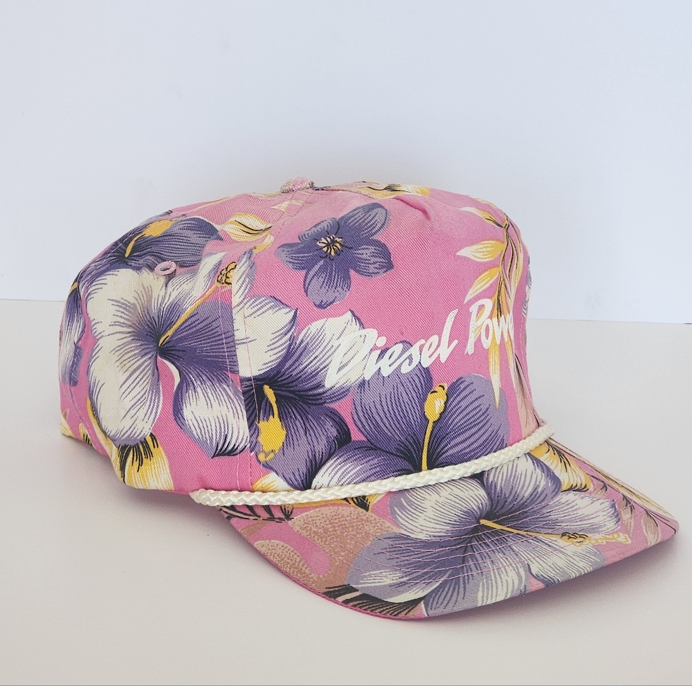 Rare Vintage Caterpillar Vibrant Pink Floral Diesel Power Hat